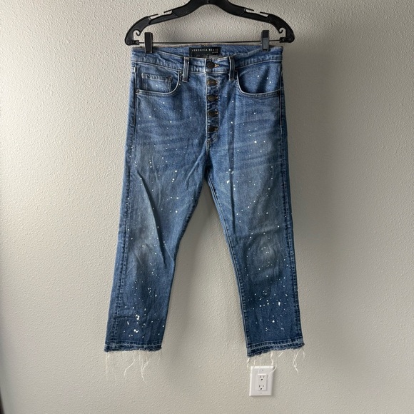 Veronica Beard Ines Paint Splatter Cropped Girlfriend Jean Denim Women’s Size 30 - Picture 3 of 13
